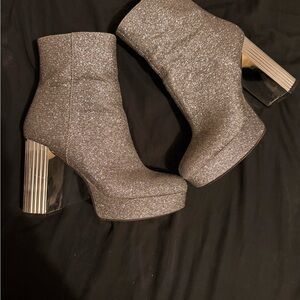 Michael Kors Collection Silver Glitter Platform Ankle Boots